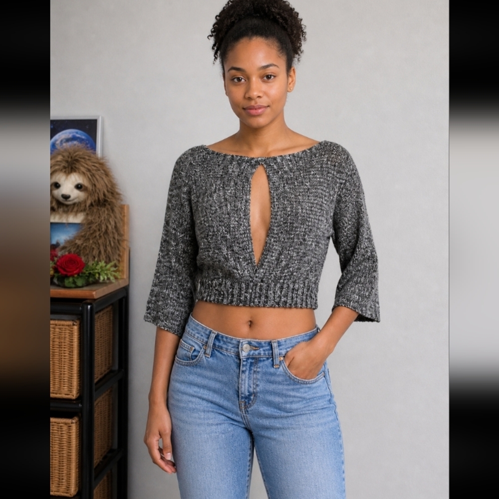 EXPRESS Knit Wrap Tie Exposed Back Front Crop Sweater Top XS